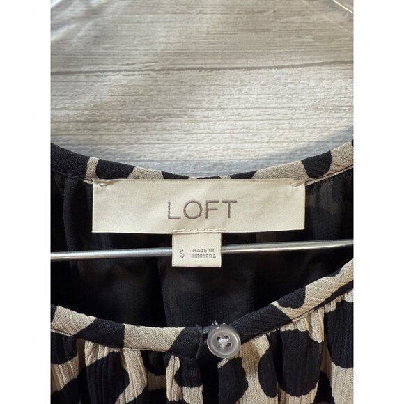 Loft Womens Black & Tan Leopard Print Tiered Top Button Front 3/4 Sleeves Size S - Picture 4 of 12